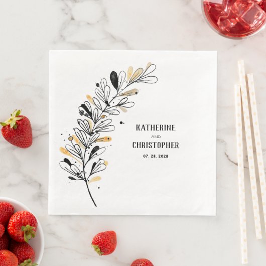 Rustige, draaiende staart met zwarte witte en goud servet (Insitu)