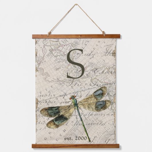 Rustige  dragonfly-monogram hangend wandkleed (Voorkant)