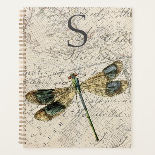 Rustige dragonfly-monogram planner (Voorkant)