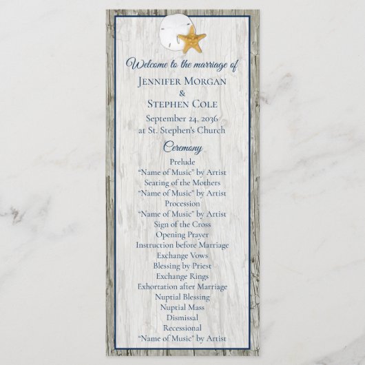 Rustige driftwood en dollaire bruiloft programmakaart (Voorkant)