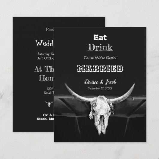 Rustige Drink Zwarte Begroting Gehuwde Bull Skull (Voorkant / Achterkant)