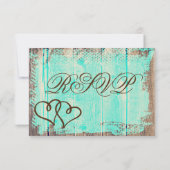 Rustige dubbelharten Aqua Wood Weddenschap RSVP-ka RSVP Kaartje (Achterkant)