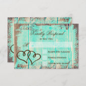 Rustige dubbelharten Aqua Wood Weddenschap RSVP-ka RSVP Kaartje (Voorkant / Achterkant)