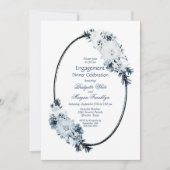 Rustige Dusty Blue Floral Verloving Dinner Party Kaart (Voorkant)