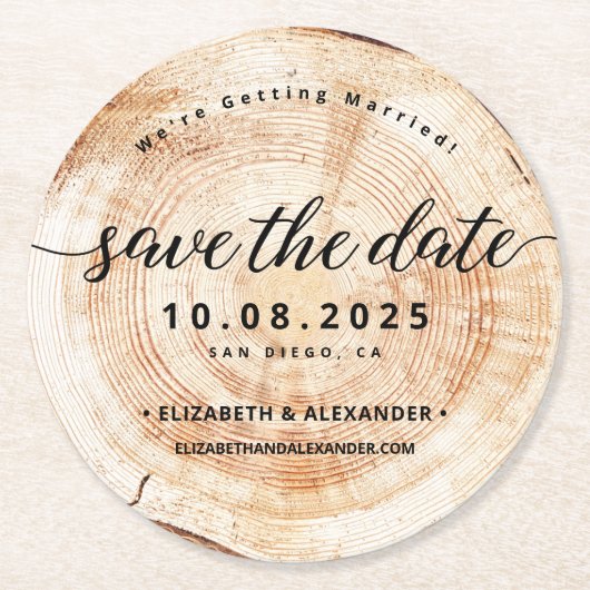 Rustige eenvoudige houtsnede die de datum bewaart ronde kartonnen onderzetter (Voorkant)