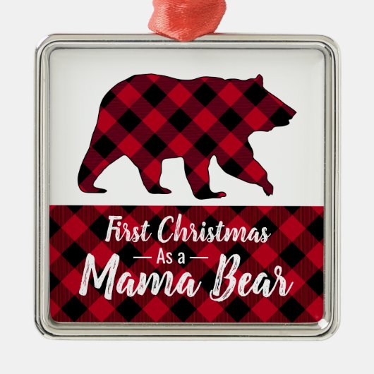 Rustige Eerste Kerstmis Beer Red Buffalo Pset Metalen Ornament (Voorkant)