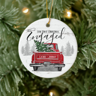 Rustige Eerste Kerstmis met  Red Truck Keramisch Ornament