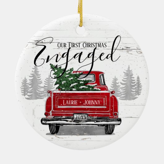 Rustige Eerste Kerstmis met  Red Truck Keramisch Ornament (Achterkant)