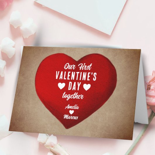 Rustige eerste Valentijnsdag samen rode hart Feestdagen Kaart