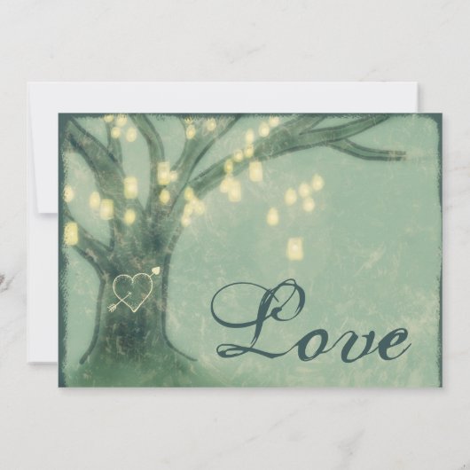 Rustige eikenboom Mason Jar Lights Wedding Invites Kaart (Achterkant)