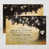 Rustige  eikenboom Mason Jar Lights Wedding Kaart (Voorkant / Achterkant)