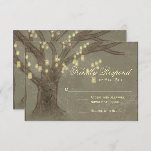 Rustige eikenboom Mason Jar Wedding RSVP-kaart RSVP Kaartje (Voorkant / Achterkant)