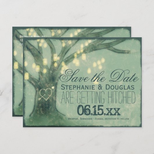 Rustige eikenboom Mason Jars Save the Date Briefka Aankondigingskaart (Voorkant / Achterkant)