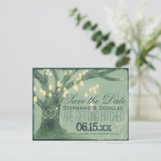 Rustige eikenboom Mason Jars Save the Date Briefka Aankondigingskaart (Staand voorkant)