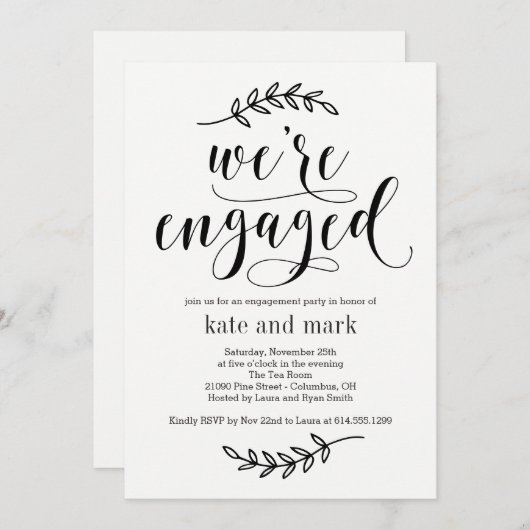 Rustige Elegance EDITABLE COLOR Engagement Party Kaart (Voorkant / Achterkant)