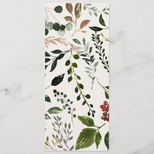 Rustige elegant botanische bruine bruiloft menu (Achterkant)