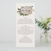 Rustige elegant botanische bruine bruiloft menu (Staand voorkant)