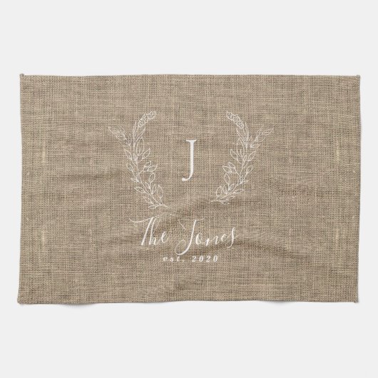 Rustige elegant gepersonaliseerde familienaam theedoek (Horizontaal)