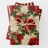 Rustige Elegant Red Roses Polka Dots Stripes Solid Inpakpapier Vel (In situ)