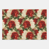 Rustige Elegant Red Roses Polka Dots Stripes Solid Inpakpapier Vel (Voorkant)
