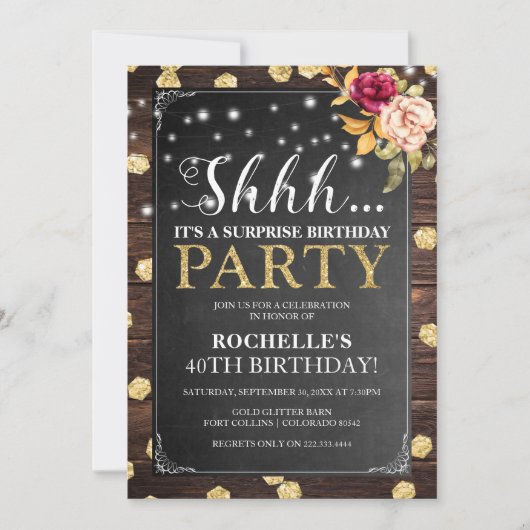 Rustige  Elegant Surprise Birthday Party Kaart (Voorkant)