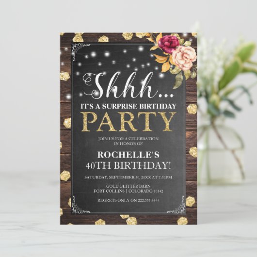 Rustige  Elegant Surprise Birthday Party Kaart (Staand voorkant)