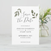 Rustige elegante botanische waterverf verlaat brui save the date (Staand voorkant)