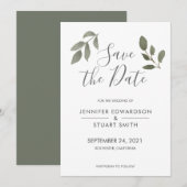 Rustige elegante botanische waterverf verlaat brui save the date (Voorkant / Achterkant)