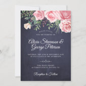 Rustige elegante marineroze florale waterverf brui kaart (Voorkant)