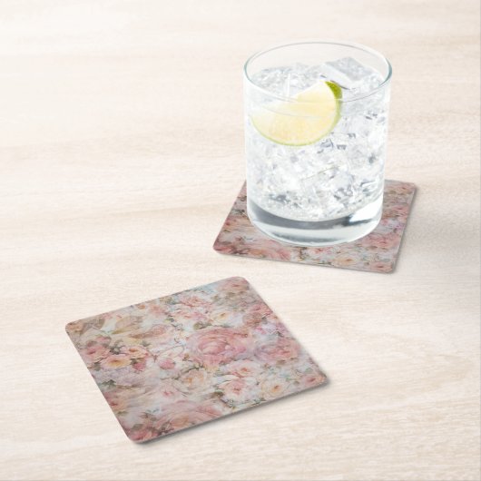 Rustige elegante roze collage bloemtypografie kartonnen onderzetters (Insitu)