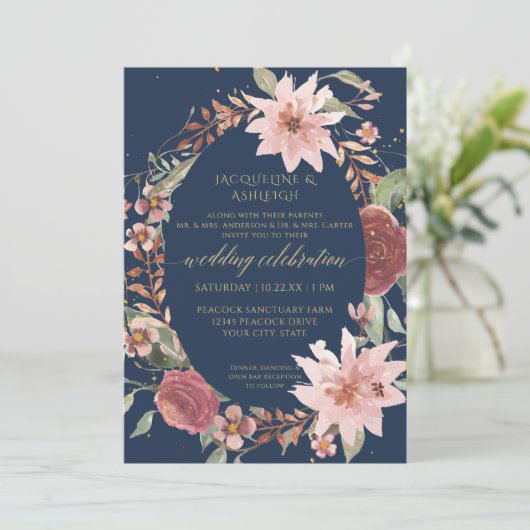 Rustige elegante Waterverf drijft marineroze in Kaart (Staand voorkant)