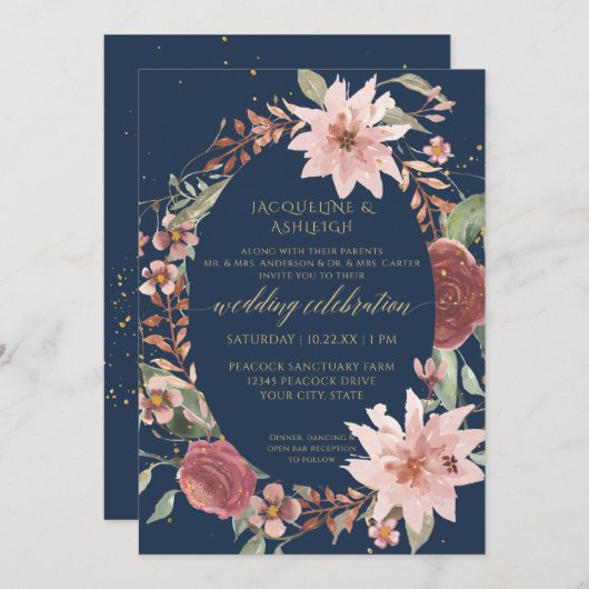 Rustige elegante Waterverf drijft marineroze in Kaart (Voorkant / Achterkant)