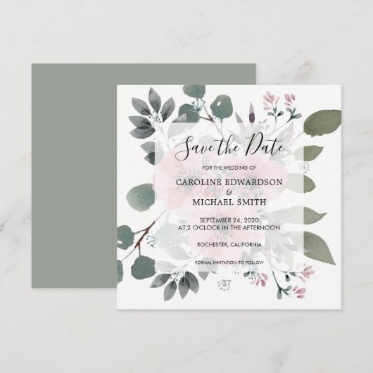 Rustige elegante waterverf floral Save the Date Kaart (Voorkant / Achterkant)