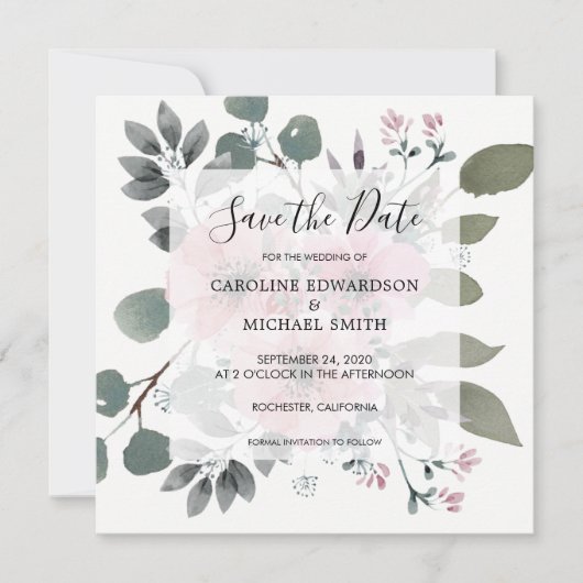 Rustige elegante waterverf floral Save the Date Kaart (Voorkant)