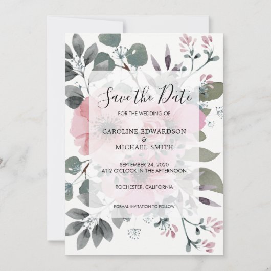 Rustige elegante waterverf floral Save the Date Kaart (Voorkant)