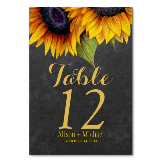 Rustige elegante zonnebloem-valttafel-nummer kaart (Achterkant)