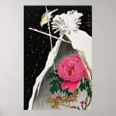 Rustige elegantie: Siberische Bluechat & pioen Poster (Voorkant)