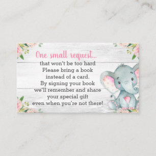 Rustige Elephant Baby shower Book Request Card Informatiekaartje