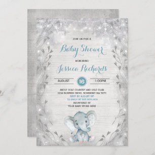 Rustige Elephant Baby shower Invitation Boy Shower Kaart