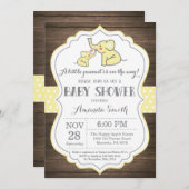 Rustige Elephant Baby shower Invitation Yellow Kaart (Voorkant / Achterkant)