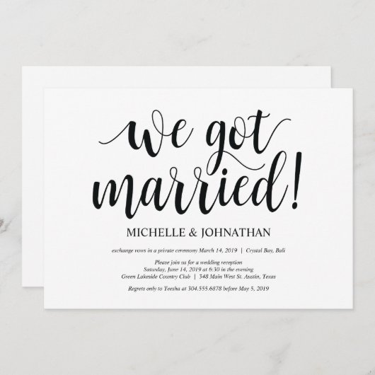 Rustige Elopement Reception Kaart (Voorkant / Achterkant)