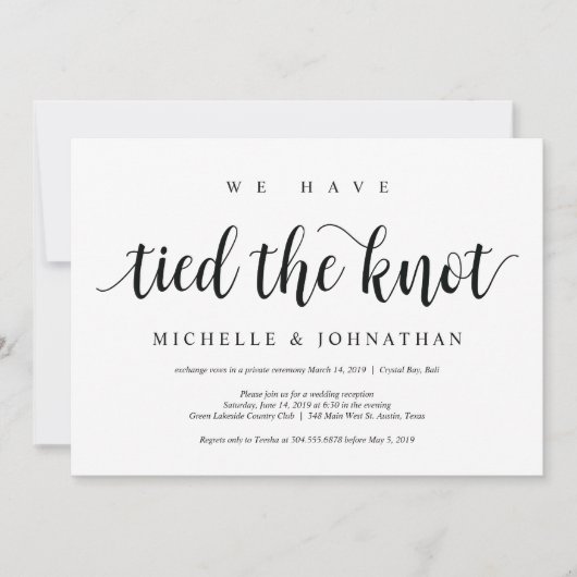 Rustige Elopement Reception Kaart (Voorkant)