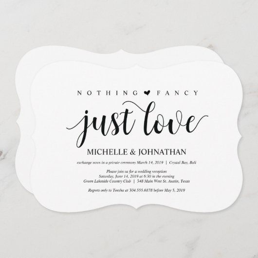 Rustige Elopement Reception Kaart (Voorkant / Achterkant)