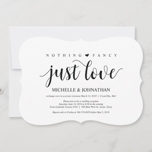 Rustige Elopement Reception Kaart (Voorkant)