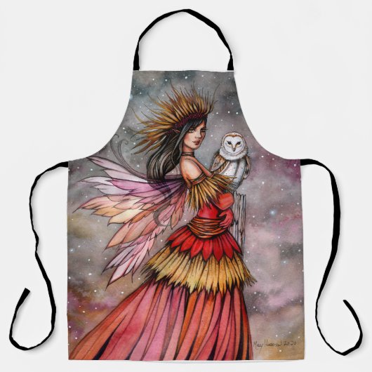 Rustige Ember Fee en Uil Fantasie Kunst Schort (Voorkant)