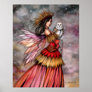 Rustige Ember Fee en Uil Fantasy Kunst Poster