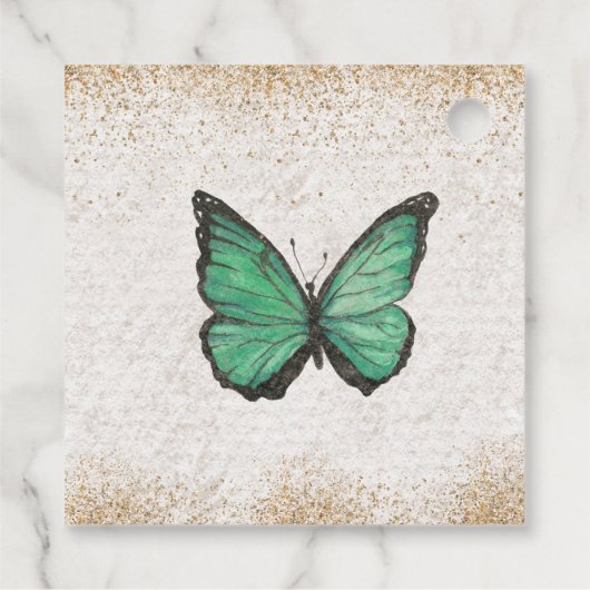 Rustige Emerald Green Gold Butterfly Bedankjes Labels (Achterkant)