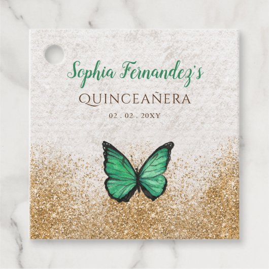 Rustige  Emerald Green Gold Butterfly Bedankjes Labels (Voorkant)