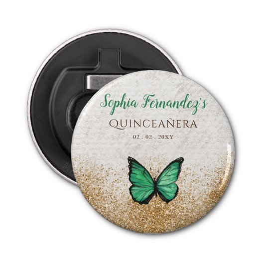 Rustige  Emerald Green Gold Butterfly Button Flesopener (Voorkant)