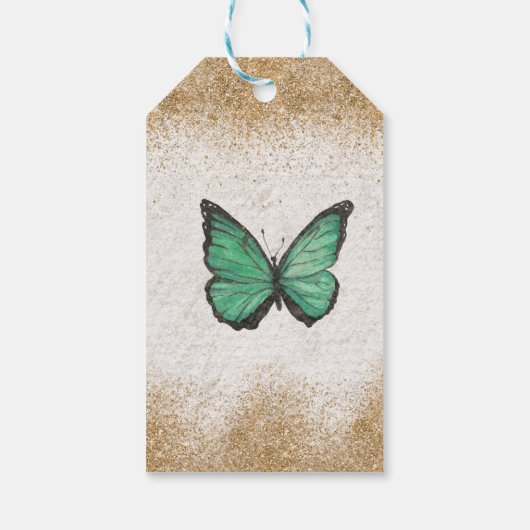 Rustige  Emerald Green Gold Butterfly Cadeaulabel (Achterkant)